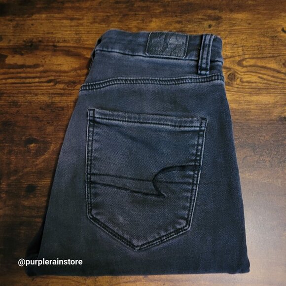 American Eagle Jeans 2 R Curvy Super Hi Rise Jegging Black Wash Denim Ripped - Picture 3 of 12